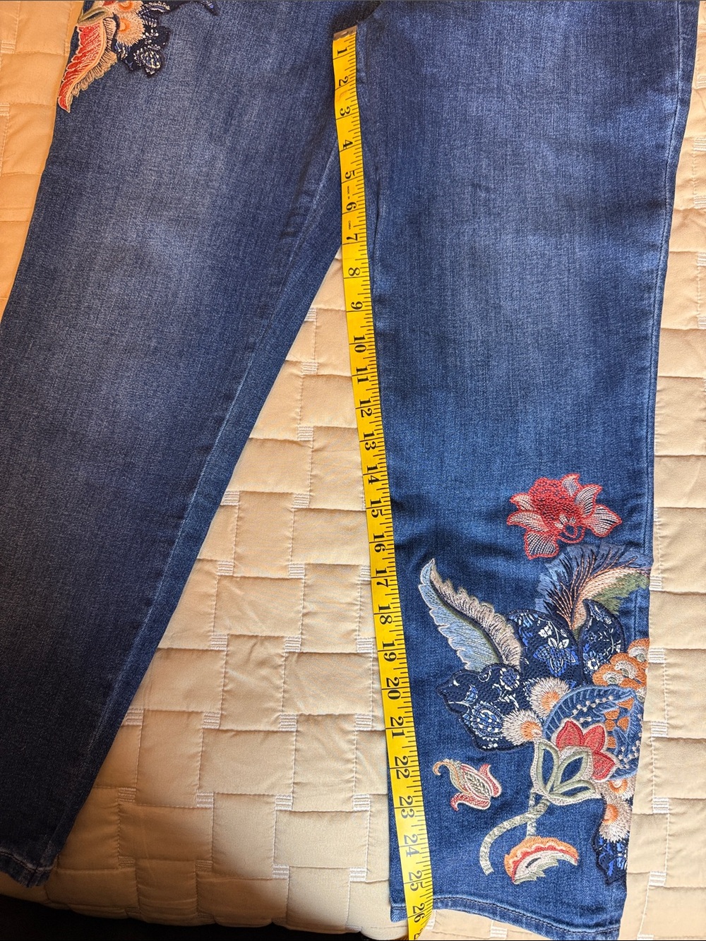Chico's Dark Blue Embroidered Floral Embroidered Jeggings - Picture 8 of 9